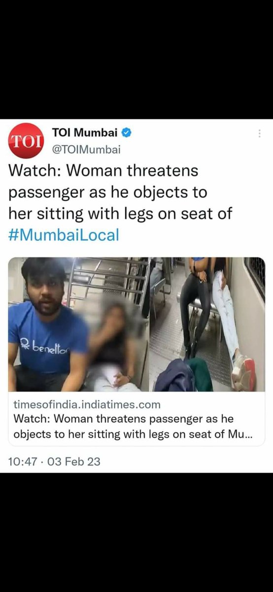 @TOIMumbai This is unethical. Any speacial reason for showing face of the Male and not Female in the image who misbehaved with Fellow Passengers Y such Discrimination against a specific Gender...??? Disgraceful on ur profesional Ethics @NyayPrayaas @MenTooSave @Ajay65578155