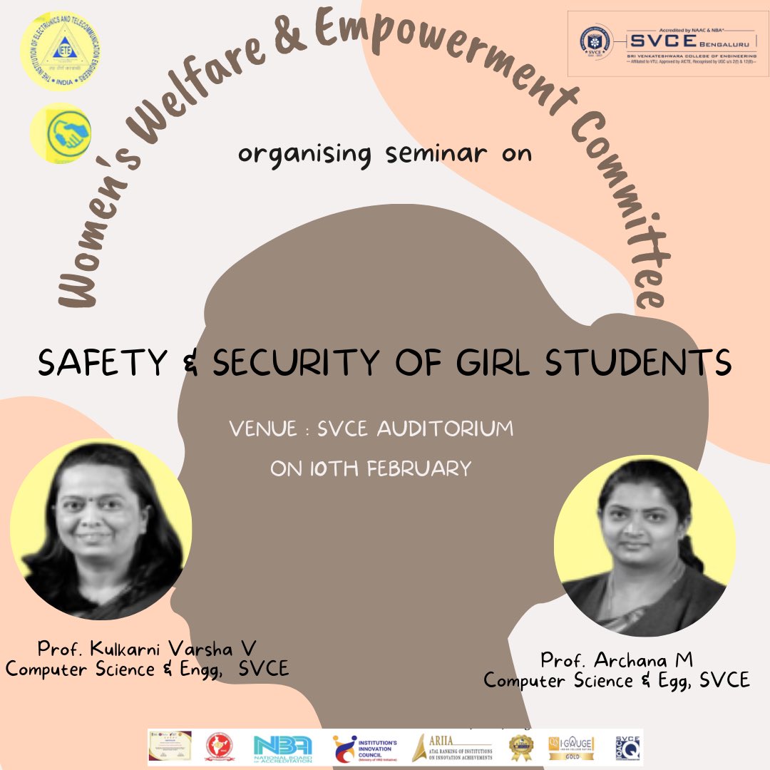 Women’s welfare & Empowerment Committee organising seminar on Safety And Security of Girl students on 10th February #svce #svcebengaluru #svcebangalore #womenempowerment #girlsecurity #womenswelfare