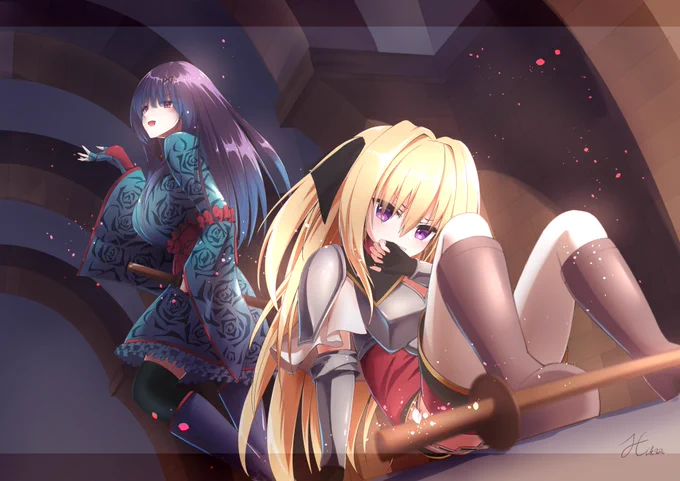 再掲サボってたのでなんの脈略もなくご依頼いただいた絵を再掲!#フラワーナイトガール #花騎士8周年 スキラブラックバッカラ/アブラナニレシャボンソウ 