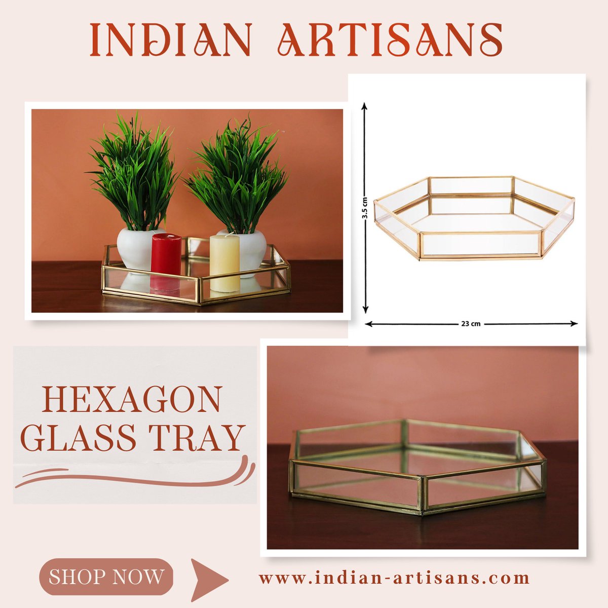 HEXAGON GLASS TRAY
WEBSITE LINK : indian-artisans.com
#glasstray #tray #hexagon #tabledecor #candles #dressing #gifiting  #kitchenware #design #artistic #kitchenitem #product #stylish #decor #useful  #design #handmade #quality #ordernow #purchasenow #online #indianartisans