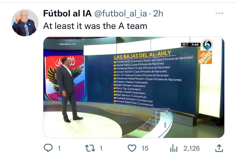 #صباح_السعاده🦅

مشجع امريكي يرد على المكسيكي سخر من خسارة فريقه من الأهلي وتوديع البطولة من المباراة الأولى. راح منزل ليه صوره لغيابات الأهلي أمام مونتيري المكسيكي 
 وقال على الأقل خسرنا أمام الأهلي الأساسي مش الاحتياطي

الأهلي وقع أمريكا والمكسيك في بعض😂
#كأس_العالم_للأندية