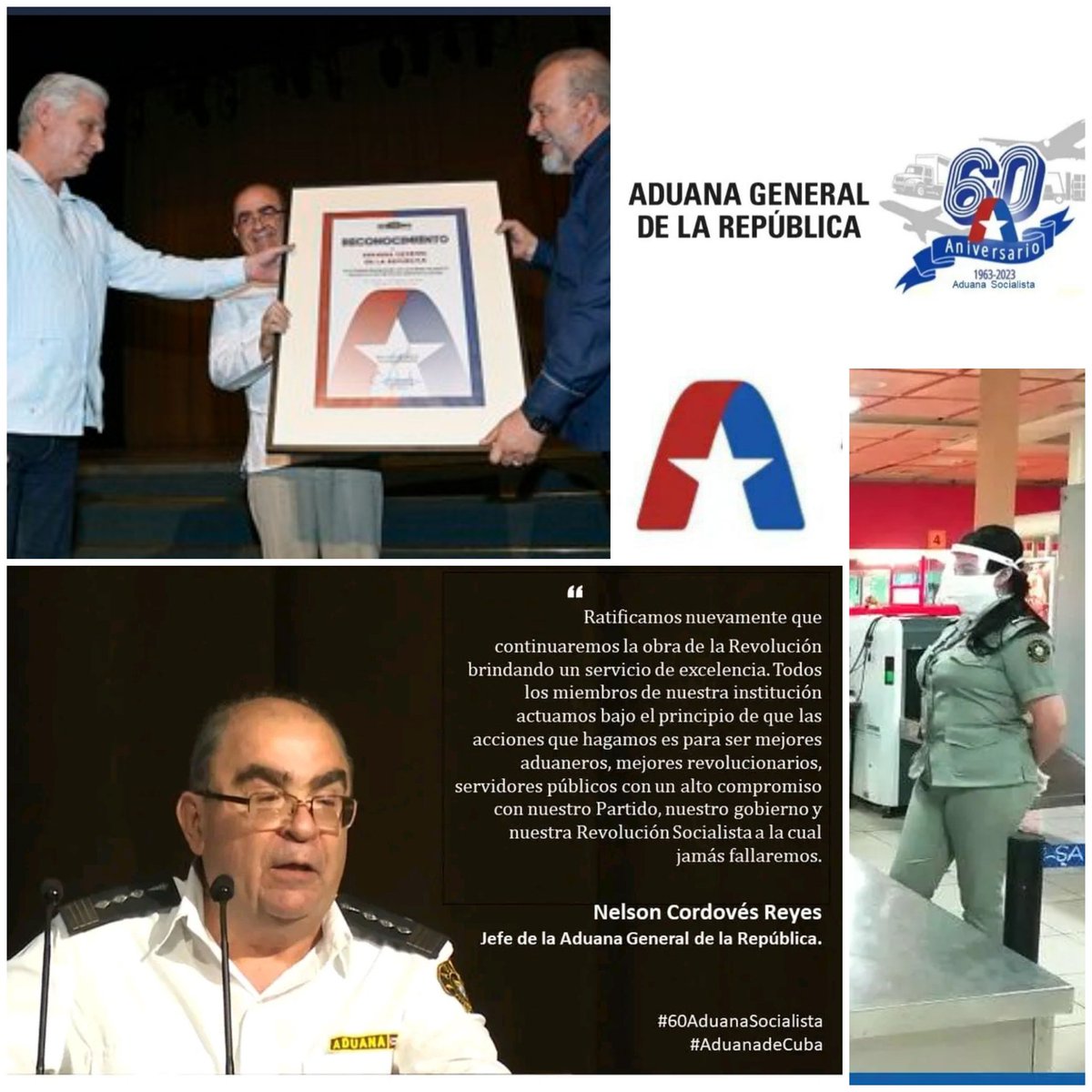 Muchas felicidades <a href="/AduanaCuba/">Aduana de Cuba</a>🇨🇺 quienes por seis décadas continúan la obra de la Revolución brindando un servicio de excelencia. Servidores públicos con el alto compromiso de garantizar con profesionalidad la tarea de velar por la soberanía y la seguridad nacional #JuntarYVencer