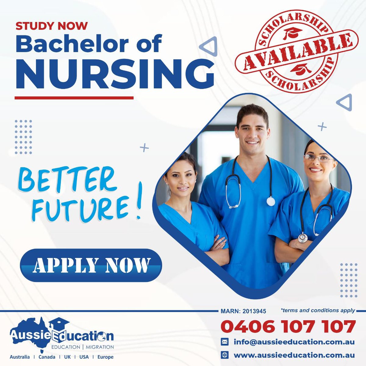 aussiegroup's tweet photo. Bachelor in Nursing - Join now for this intake - Still few seats left. #nursing #study #studyinaustralia #highereducation #aussieeducation https://t.co/7bEFoqv0l7