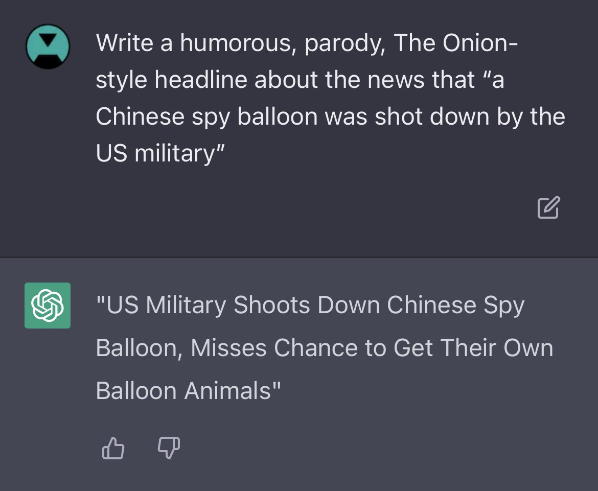 This is a great prompt I found for generating pretty funny ChatGPT responses!