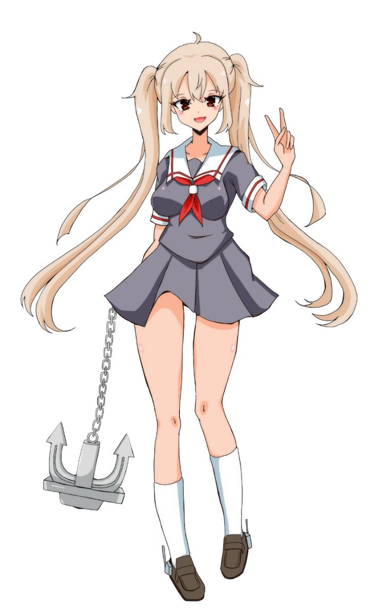 murasame (kancolle) 1girl twintails solo anchor red neckerchief school uniform serafuku  illustration images