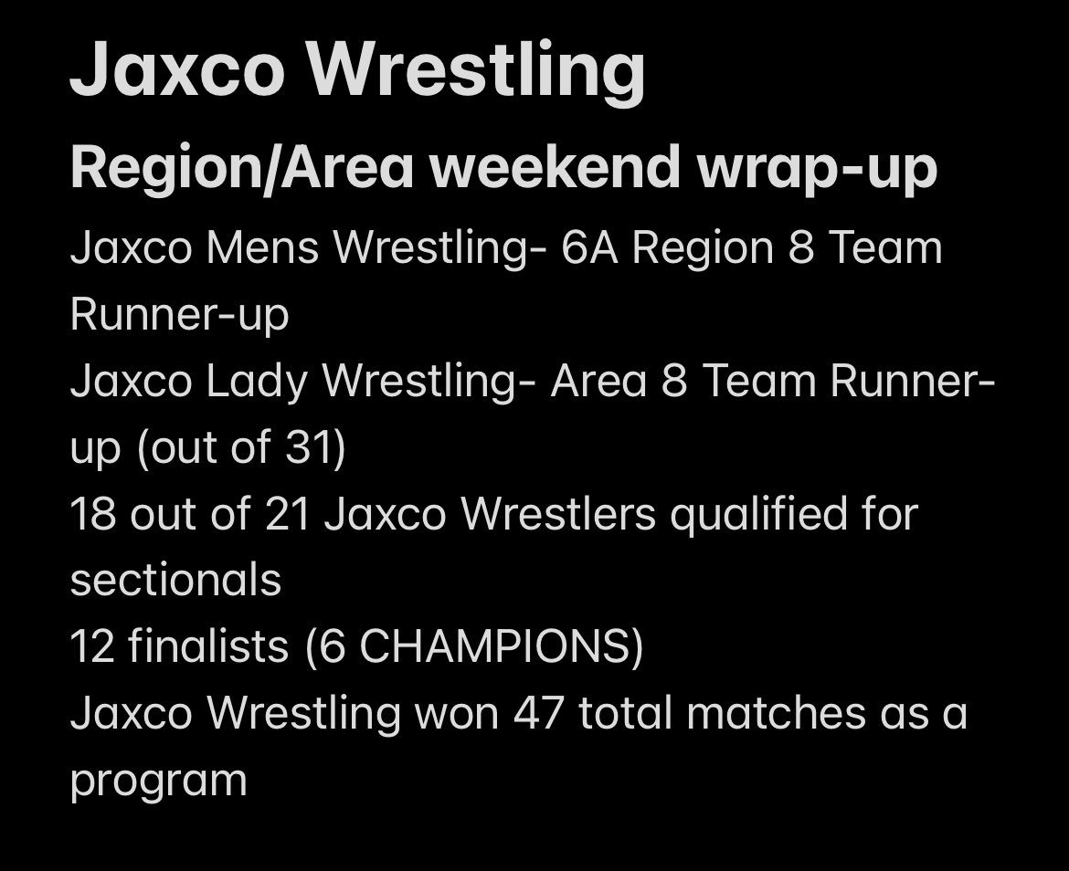 JCWmnsWrestling's tweet photo. Area/Region weekend recap for Jaxco Wrestling! We had a great weekend and look forward to sectionals. Something is cooking @ JAXCO!#BESTistheSTANDARD #COMPETE #PROUDtobeJC #norearview https://t.co/tpdmSjhJzD