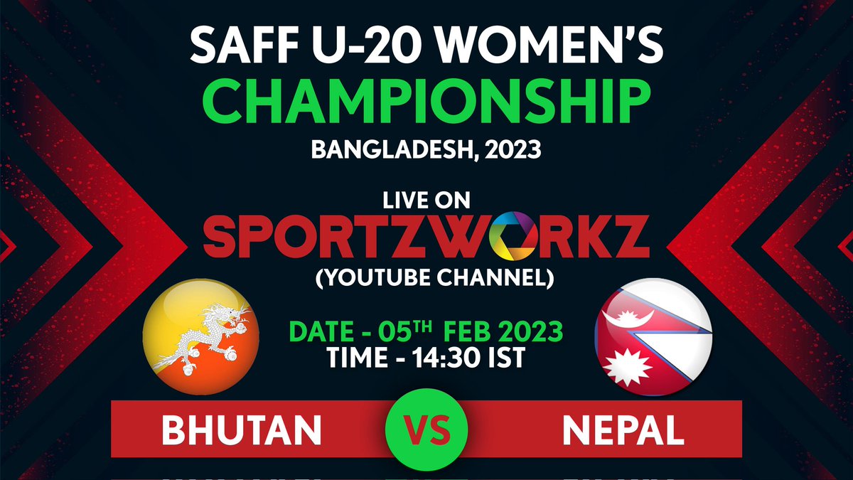 The SAFF U-20 Women’s Championship 2023 kicked off with a bang as India beat Bhutan 12-0, while Bangladesh beat Nepal 3-1. 
In the second round of matches, India will take on Bangladesh while Bhutan will play Nepal. 
Catch all the action live.
youtube.com/live/pJkCVQkfm…