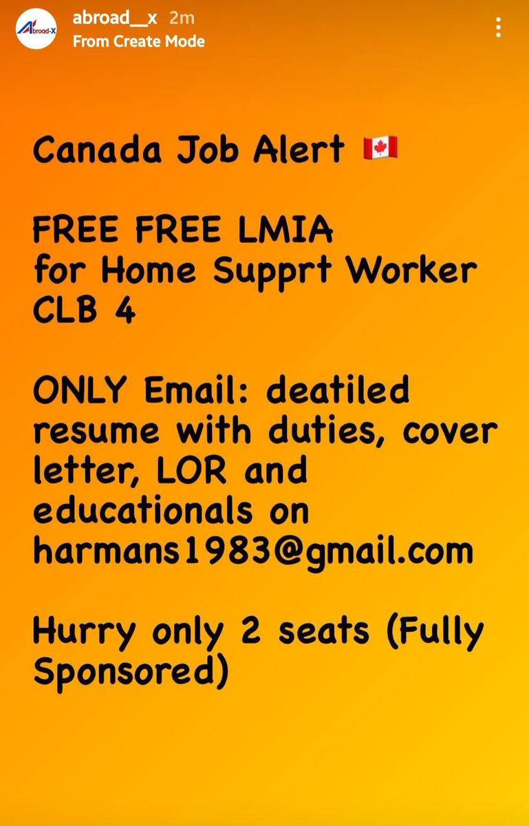 abroad_x's tweet photo. JOB in CANADA 🇨🇦  Apply for FREE #Canada #canadavisa #lmia #abroadx #calgary #chandigarh #insiders @abroad https://t.co/xZCZHkDsic