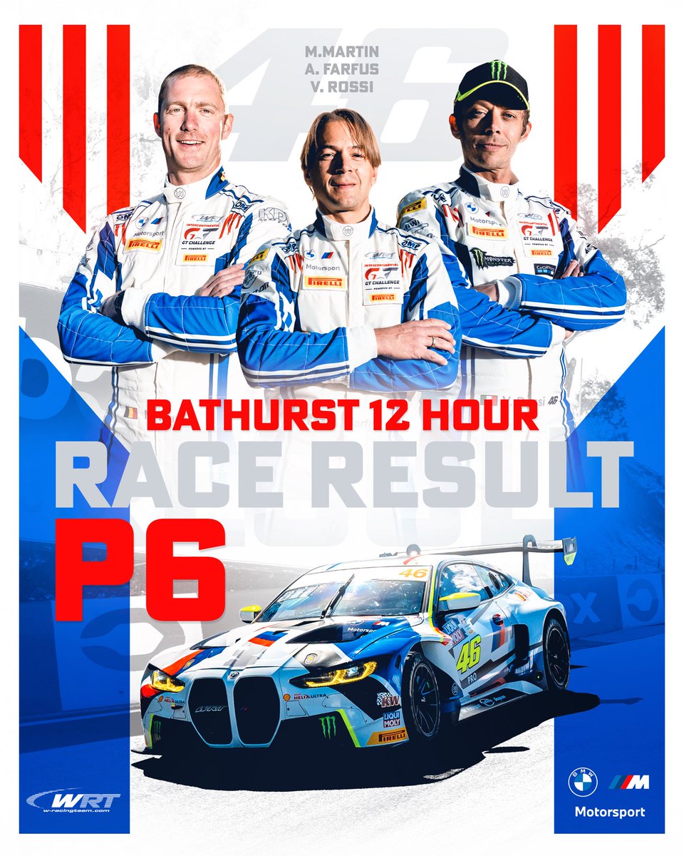 And the flag drops 🏁

Bathurst is never easy… and this year, Lady Luck seemed to be missing from the WRT camp. 

A hard-fought P4 for #32 and P6 for the recovering #46 👏🏼 

Mount Panorama, we’ll be back! 

#WRT #B12Hr #IGTC #WeAreATeam