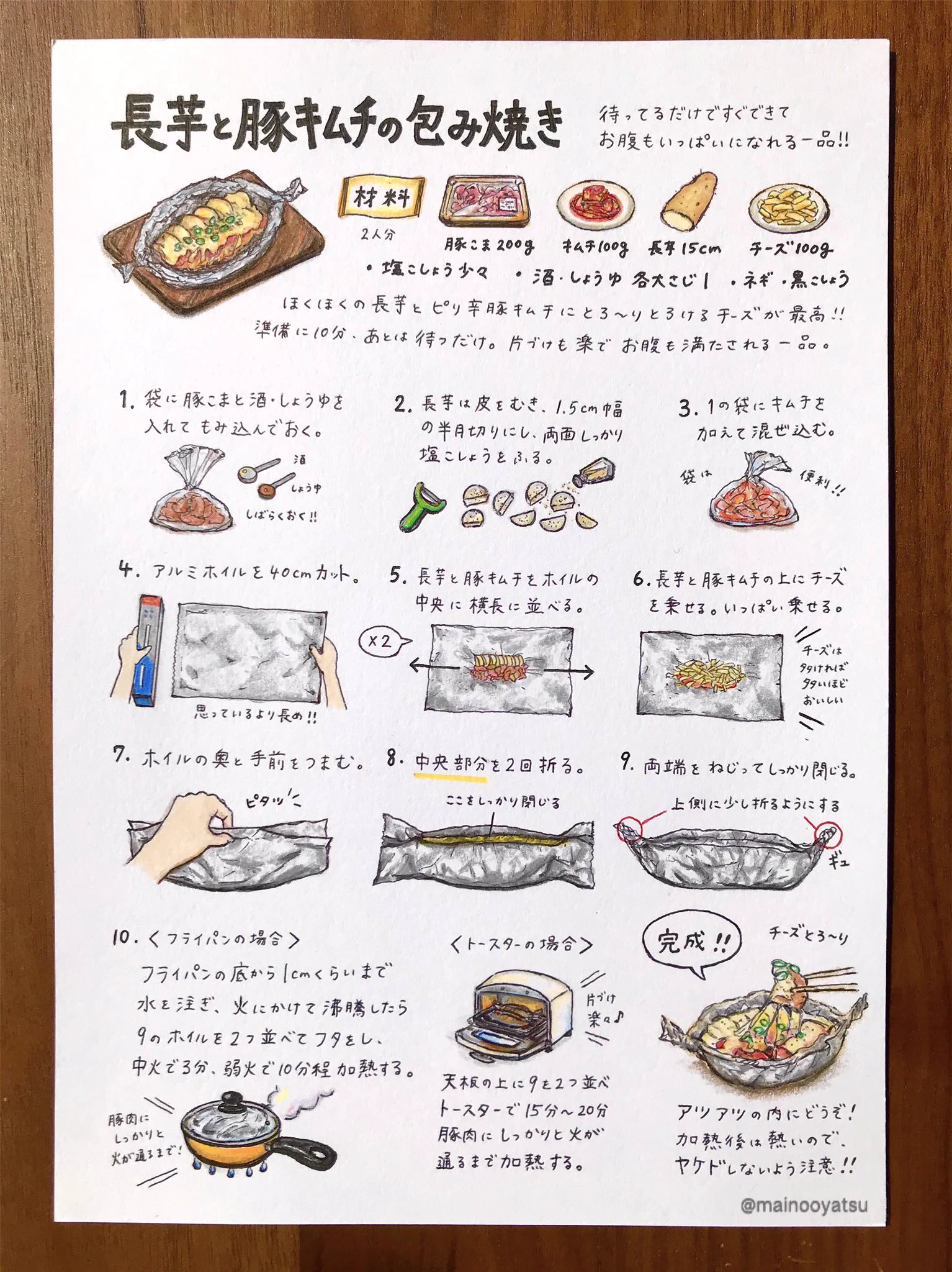 簡単で美味しいものは最強♪『長芋とキムチの包み焼き』