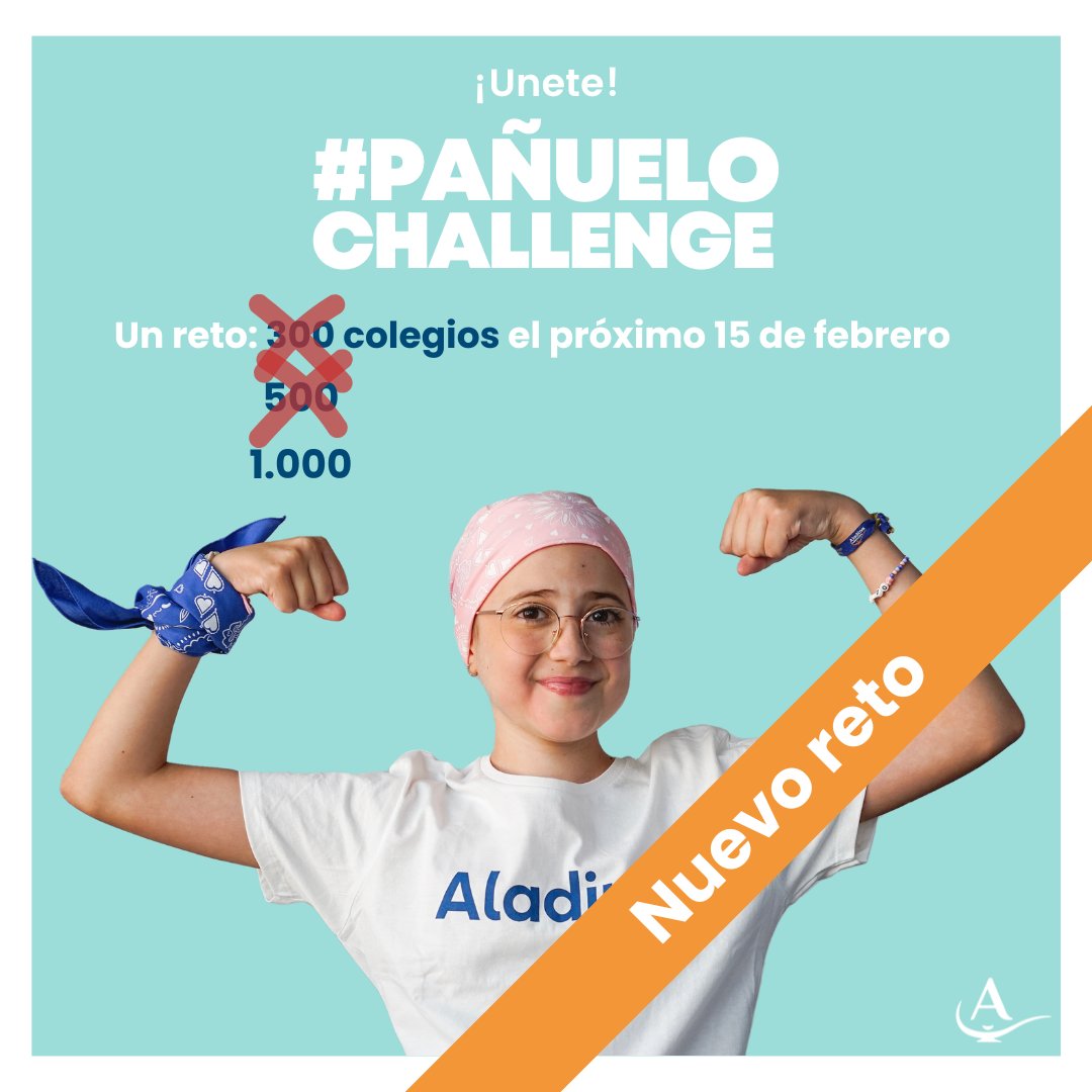 😱😱 ¡Lo habéis conseguido por segunda vez!

Nuevo objetivo: 1000 #colegios celebrando el #PañueloChallengeAladina el 15 de febrero.

¡Os necesitamos! Cuéntaselo a tus amigos, en tu AMPA, al colegios de tus sobrinos, en la guardería de tu primo.

#DiaMundialdelCancerInfantil