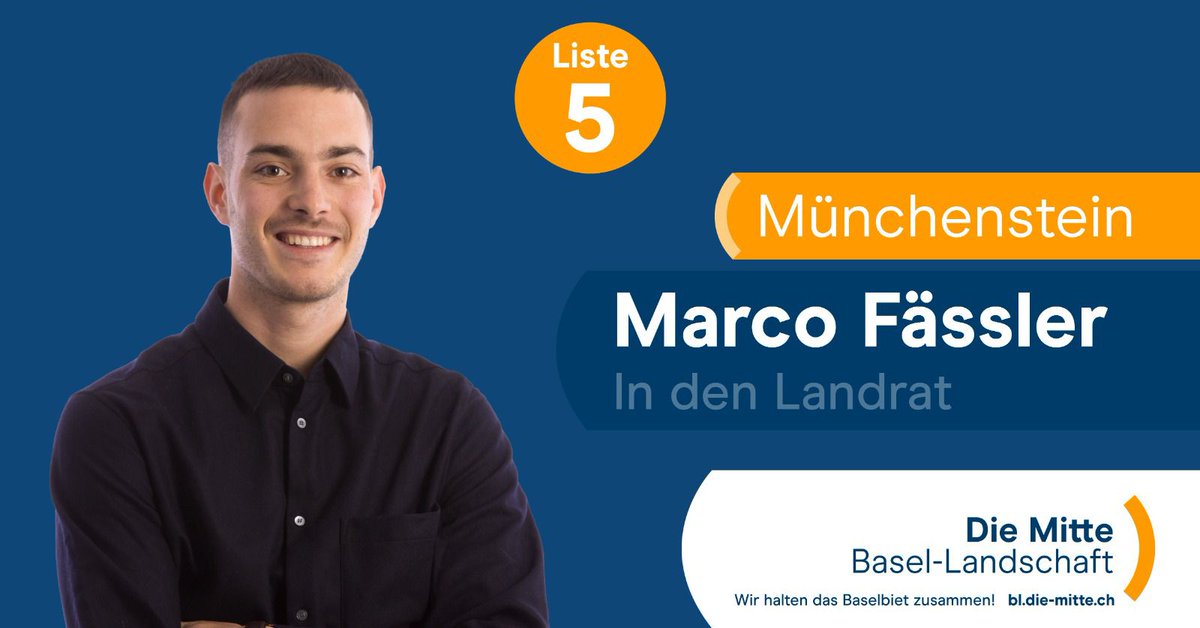 Für die <a href="/MitteArlesheim/">Die Mitte Arlesheim</a> kandidiert Marco Fässler im Wahlkreis Münchenstein auf der #Liste5 der <a href="/DieMitte_BL/">Die Mitte Basel-Landschaft</a>. Marco ist 26, Vorstandsmitglied von <a href="/foraus/">foraus</a> und studiert European Global Studies an der Uni Basel. Für jungen frischen Wind wählen wir Marco am 12. Februar in den Landrat!