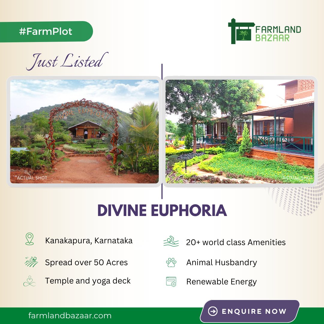 Located at Kanakpura, Divine Euphoria Farmland is for those who are willing to own a vacay home away from the city hustle, at an affordable price

Quick link to know more 
farmlandbazaar.com/farmland/Divin…

#JustListed #DivineEuphoriafamland #Farmlnadbazaar #Farmplots #forsale