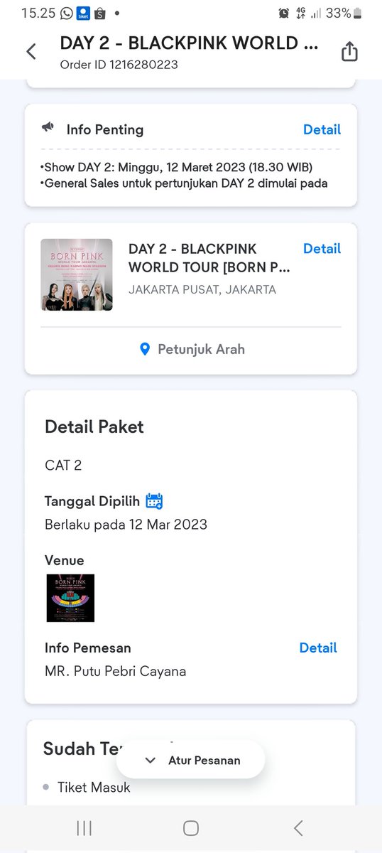 Dijual tiket konser blackpink day 2, 12 maret 23 (mw nonton konser lain), ready 2 tiket cat 2.. lepas di bawah harga resmi, minat ato nego silahkan dm saja