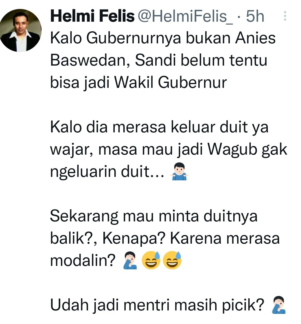 Mulai perang terbuka
Felis koq menghina Sandi sebagai picik ya?