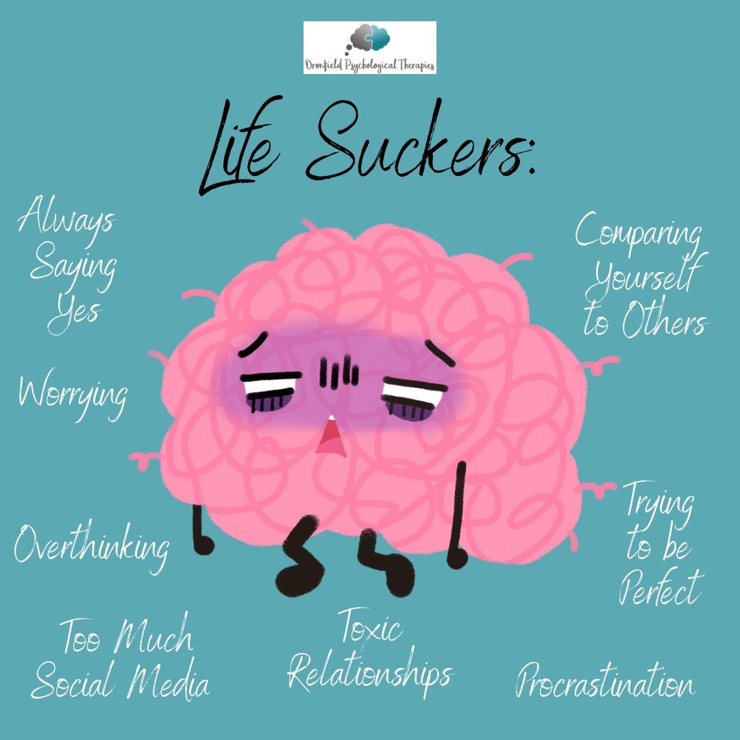DronfieldPT's tweet image. Common things we do that chip away at our mental health over time. #comparisons #procrastination #perfectionism #assertiveness #passivity #PeoplePleasing #overthinking #worrying #worry #ExcessiveSocialMedia #ToxicRelationships #LifeSuckers #EnergyDrainers #MentalHealthMatters