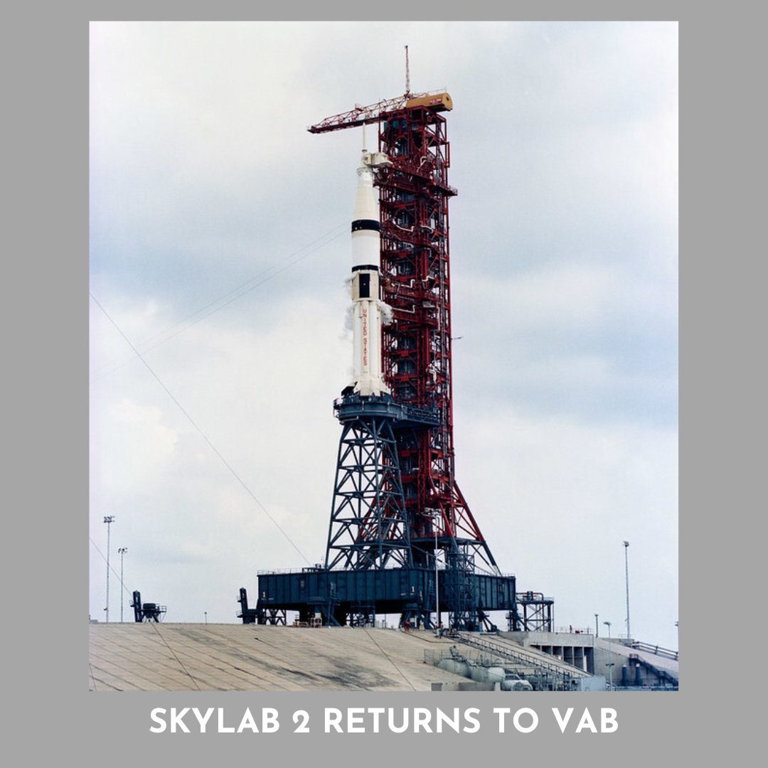 SF_Skylab's tweet photo. Skylab 2 returned to the Vehicle Assembly Building #OTD in 1973 after several weeks of testing on the launch pad. #Skylab50 #kennedyspacecenter #skylab2 #skylab #spacestation #vehicleassemblybuilding #nasa #space #searchingforskylab https://t.co/b8PhfqHVP6