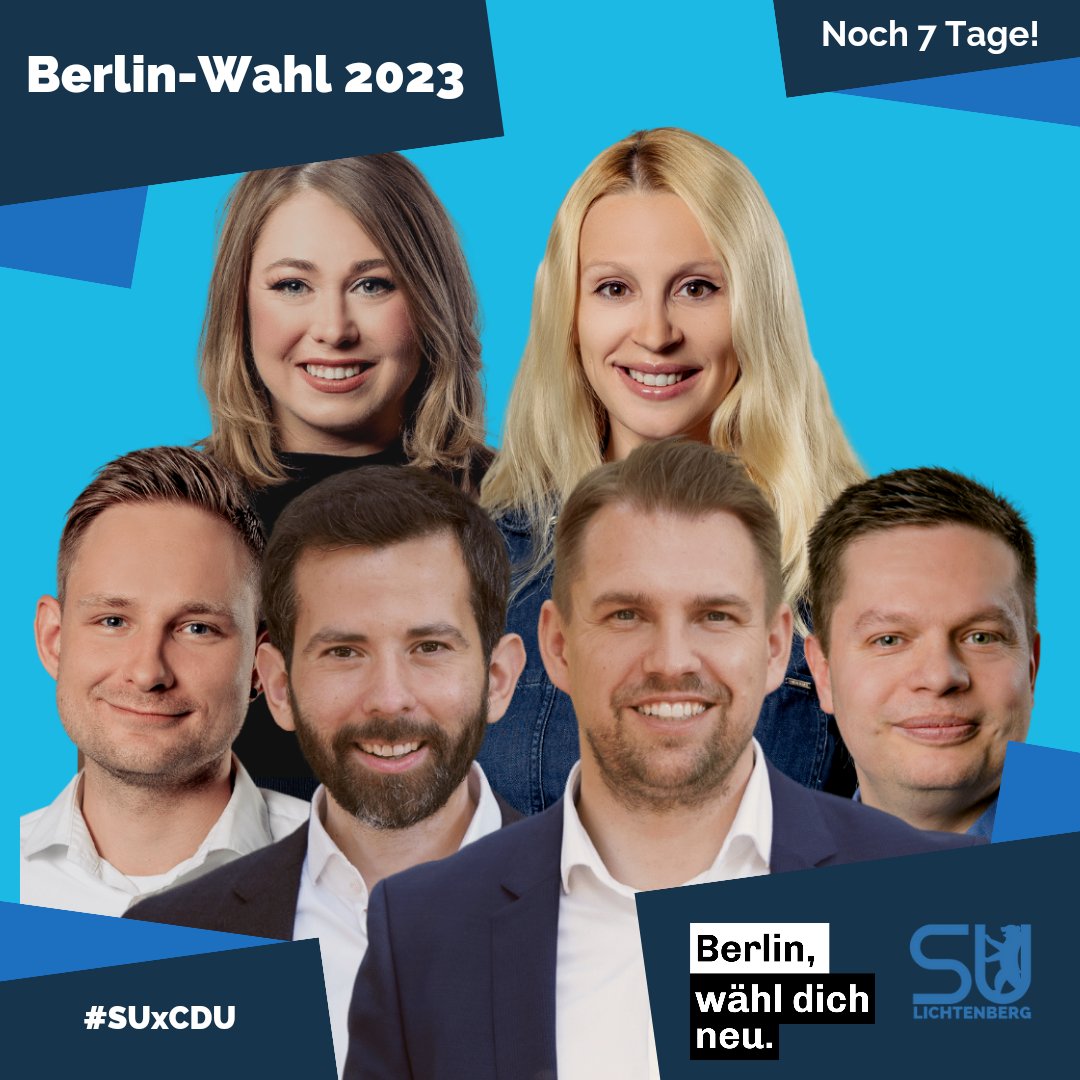 su_lichtenberg's tweet photo. Nur noch eine Woche bis zur #BerlinWahlen2023. Nutze die Chance diesmal CDU zu wählen und diese Stadt zu verändern.

Wir rufen dazu auf, dass 16-jährige ihre Stimme nutzen am 12.02. die #bvvlbg wählen. 
#berlinwähldichneu #su #schuelerunion #wahl #ju #jungeunion #cduxsu https://t.co/VDZmK9Z19w