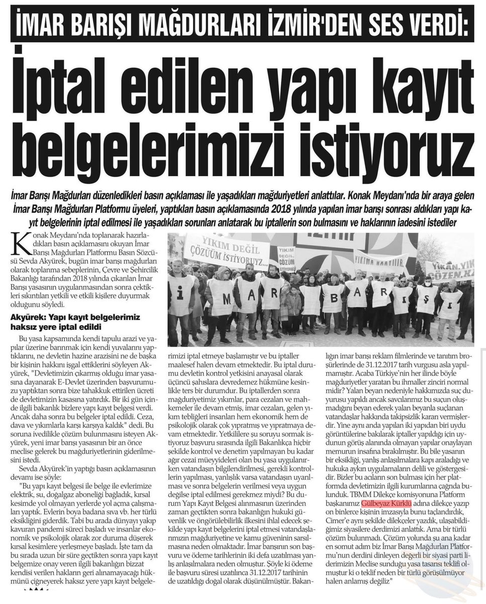 <a href="/turanbulent/">Bülent TURAN</a> <a href="/pinarardor/">Pınar Işık Ardor</a> <a href="/tv100/">TV100</a> 2018 İmar Barışı na başvurarak tapulu yerimde yaptığım evime yapı kayıt belgesi aldım, 4 yıl sonra iptal edildi. Türkiye' nin her ilinde milyonlarca aynı durumda mağdur var. Devletimizden çözüm bekliyoruz.

imarbarışıgüncellensin 
#yapikayitgeriverilsin