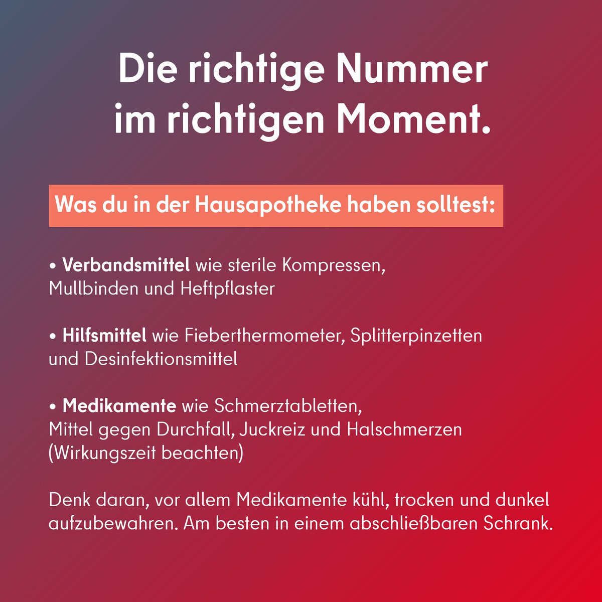 Bevor du im Krankheitsfall gleich zum Hörer greifst, wirf einen Blick in deine Hausapotheke und versuch dir bei leichten Beschwerden selbst zu helfen. Hier erfährst du auf einen Blick, was zu deren Grundausstattung gehören sollte. 

Zusammen mit @hauptstadt_kv