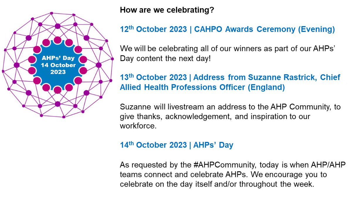 Suzanne Rastrick (@suzannerastrick) on Twitter photo π¨#AHPsDay2023 Info
Thanks to everyone who took part in the #AHPsDay poll organised by <a href="/WeAHPs/">WeAHPs π</a>
Great to have your input & comments that while 14 October is our day, that the #AHPCommunity will celebrate locally - be it a day before, on the weekend or for a whole week beforeπ₯³ π¨#AHPsDay2023 Info
Thanks to everyone who took part in the #AHPsDay poll organised by <a href="/WeAHPs/">WeAHPs π</a>
Great to have your input & comments that while 14 October is our day, that the #AHPCommunity will celebrate locally - be it a day before, on the weekend or for a whole week beforeπ₯³