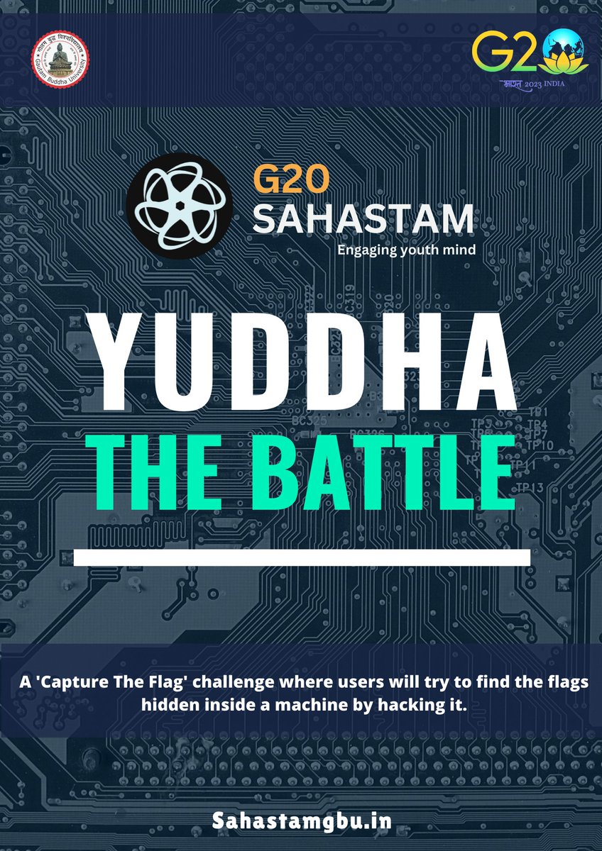 gbu_sahastam's tweet image. Playfully doing something difficult, whether useful or not, that is hacking.
Adding another Event in the list .
An #ethical_hacking competition where participants will find flags hidden inside a machine by hacking it.
The YUDDHA is ON!
#techfest #G20Summit