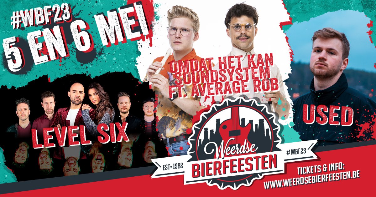 De eerste namen van de #WBF23! Op vrijdag 5 mei blaast <a href="/LevelSixMusic/">LevelSix</a> het dak van onze tent. Een dag later is het de beurt aan @ohksoundsystem ft. <a href="/AverageRob/">Average Rob</a> &amp; <a href="/usedmusicbe/">USED</a>. Binnenkort meer namen! 
Maandag (06/02) om 10u start WAVE 1 van de ticketverkoop. Wacht niet te lang!