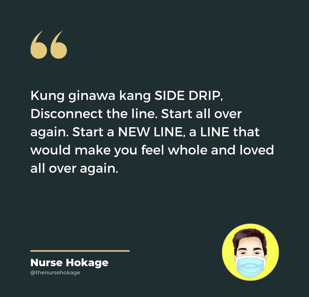 thenursehokage's tweet image. Alam kong mahirap sa simula pero kailangan mo kumawala kung nasan kaman. Matuto sa mga pagkakamali, buksan ang pag-iisip, at mag-mahal muli sa tamang oras at panahon. ❤️ #sidedrip #startnewline #aseptictechnique #nursehokage
