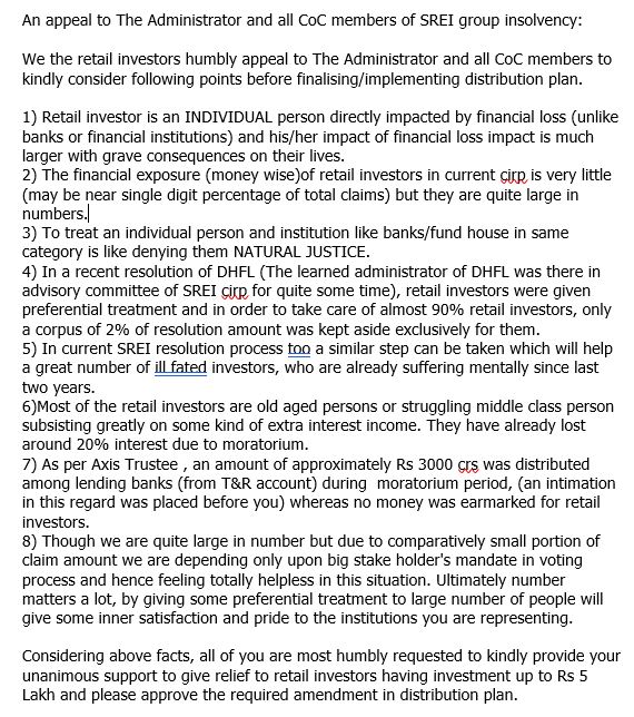 gotovishal's tweet photo. @PMOIndia @FinMinIndia @RBI @SEBI_India @sreiofficial #Srei
An appeal to The PMO, Finance Ministry, RBI, SEBI, all CoC members of SREI from retail NCD holders https://t.co/lfkN4fpGHz