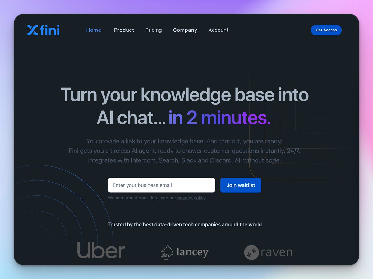 Turn your knowledge base into a powerful #AI-powered chatbot with Fini! 🪄✨

Provide a link to your knowledge base and let Fini provide you with a tireless AI agent ready to answer customer questions instantly, 24/7!

🔗 usefini.com 

#ChatGPT #GPT3 #LLM