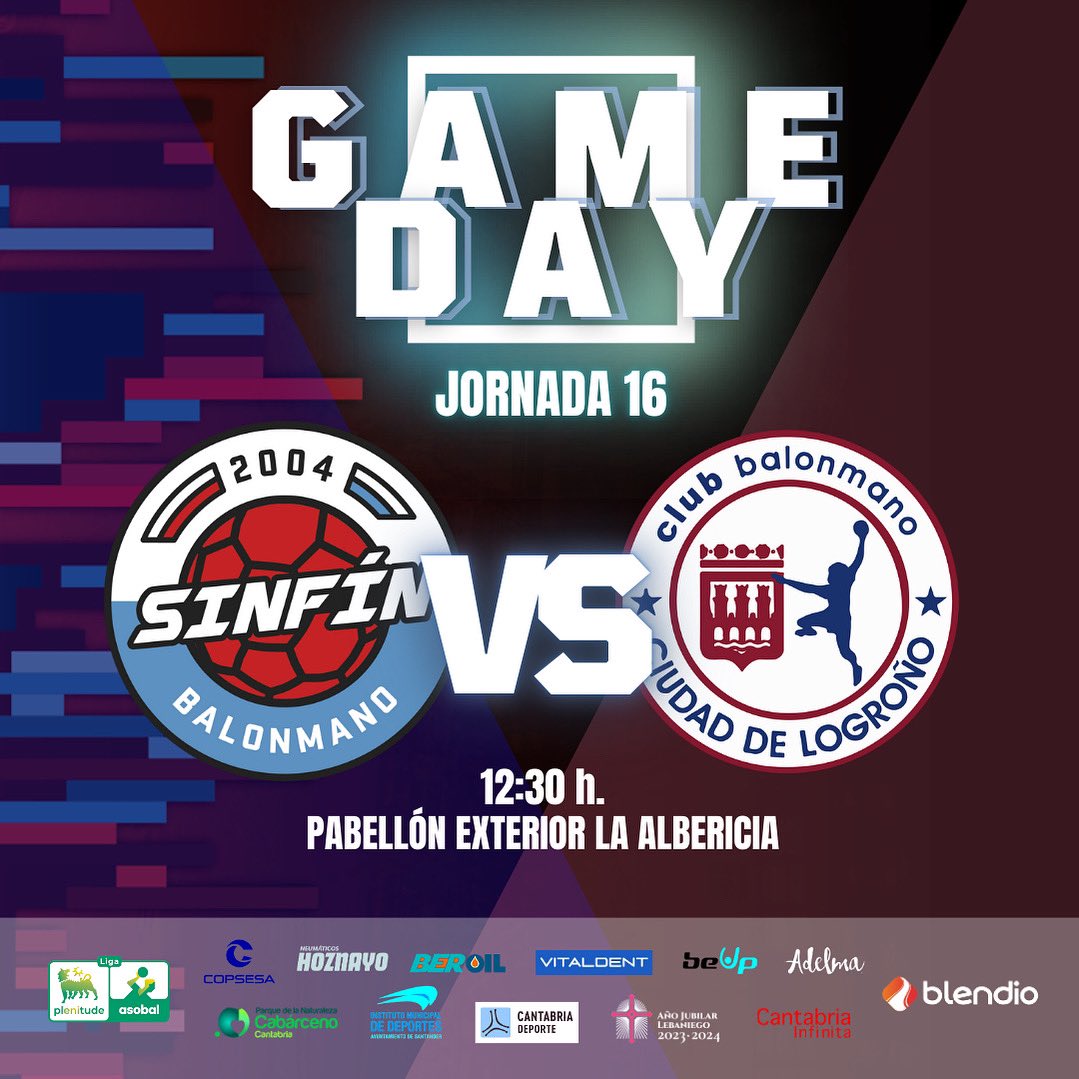 bmSinfin's tweet photo. ⚡️𝔾𝔸𝕄𝔼 𝔻𝔸𝕐⚡️
🏆 Liga Plenitude @ASOBAL - J16
🆚 Blendio Sinfín - BM. Logroño La Rioja
🕒 12:30 h.
🏟️ Pabellón exterior La Albericia
📲 @LaLigaSportsTV
#️⃣ #SINLOG
⚫️🔵 #aúpasinfín #LaEnergíadeASOBAL https://t.co/7dK0ikIhWi