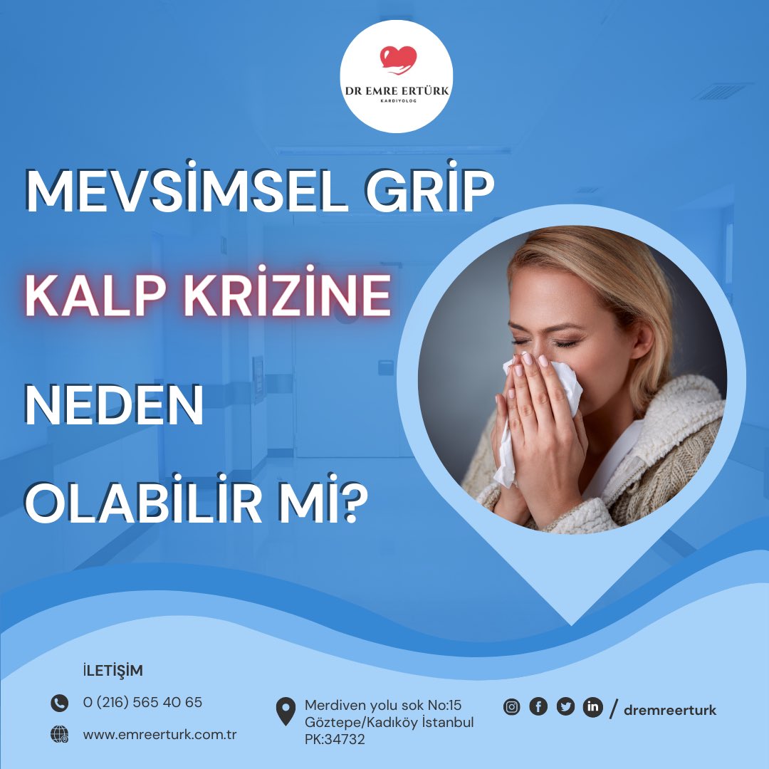 MEVSİMSEL GRİP KALP KRİZİNE NEDEN OLABİLİR Mİ? Evet olabilir.Tanı konulmuş #kalp hastalığınız varsa ya da kalp damar hastalığı açısından yüksek riskli iseniz , gripten korunmak için elinizden gelen her şeyi yapmanızı tavsiye ederim. 👉bit.ly/3l9lWMz #GRIP