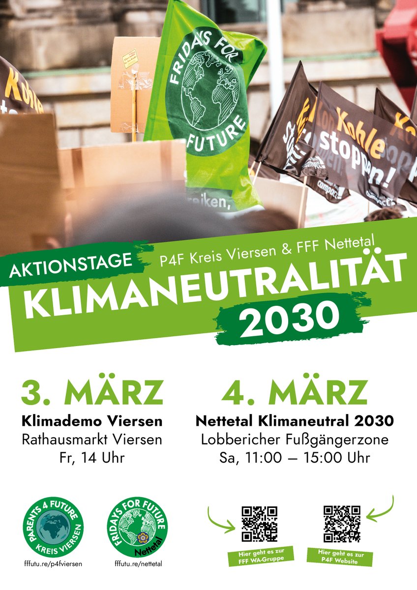 Fridays For Future Nettetal (@fff_nettetal) on Twitter photo ZWEI DEMOS?!
Gemeinsam mit den <a href="/pff_viersen/">Parents for Future Kreis Viersen</a> organisieren wir anlässlich des Globalen Streiks von #fff zwei Aktionen: eine kreisweite Demo in Viersen (Fr 14 Uhr) und einen Aktionstag in Nettetal (Sa 11-15 Uhr).
Wir freuen uns auf alle, die vorbeikommen :)
#TomorrowIsTooLate ZWEI DEMOS?!
Gemeinsam mit den <a href="/pff_viersen/">Parents for Future Kreis Viersen</a> organisieren wir anlässlich des Globalen Streiks von #fff zwei Aktionen: eine kreisweite Demo in Viersen (Fr 14 Uhr) und einen Aktionstag in Nettetal (Sa 11-15 Uhr).
Wir freuen uns auf alle, die vorbeikommen :)
#TomorrowIsTooLate