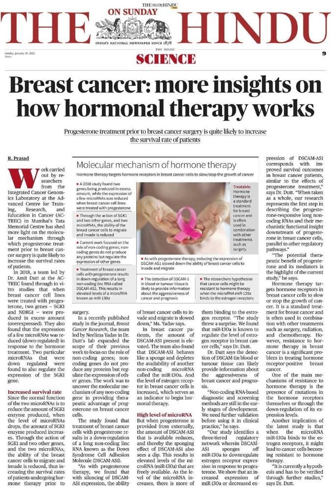 Neelima Yadav (@neelima__yadav) on Twitter photo Thank you <a href="/the_hindu/">The Hindu</a> for featuring my Ph.D thesis work on progesterone responsive lncRNAs in breast cancer published <a href="/BCRJournal/">BreastCancerResearch</a>. Congratulations <a href="/amtdutt/">Amit Dutt</a> Sir and entire team <a href="/ACTREC_TMC/">ACTREC-TMC</a> Thank you <a href="/the_hindu/">The Hindu</a> for featuring my Ph.D thesis work on progesterone responsive lncRNAs in breast cancer published <a href="/BCRJournal/">BreastCancerResearch</a>. Congratulations <a href="/amtdutt/">Amit Dutt</a> Sir and entire team <a href="/ACTREC_TMC/">ACTREC-TMC</a>