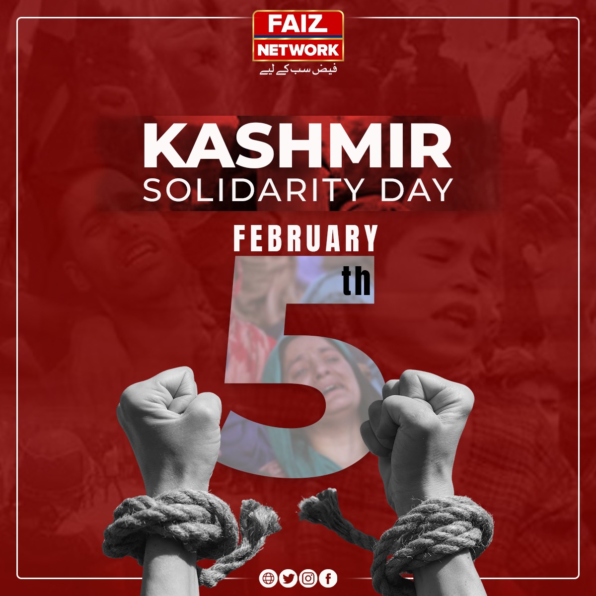 FaizTvNetwork's tweet photo. Let’s remember the struggles and sacrifices of Kashmiri people on Kashmir Day. We stand in solidarity with them for a free and just future.

#Kashmir #JammuAndKashmir #indianoccupiedkashmir #KashmirSolidarityDay #5February https://t.co/nlk99eaeS5