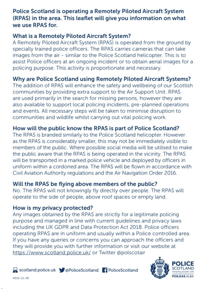 The Air Support Unit will assist <a href="/GreaterGlasgPol/">Greater Glasgow</a> today during the planned events at George Square, Glasgow. A police drone will be deployed to provide the police commander with an overview and help keep those attending safe.