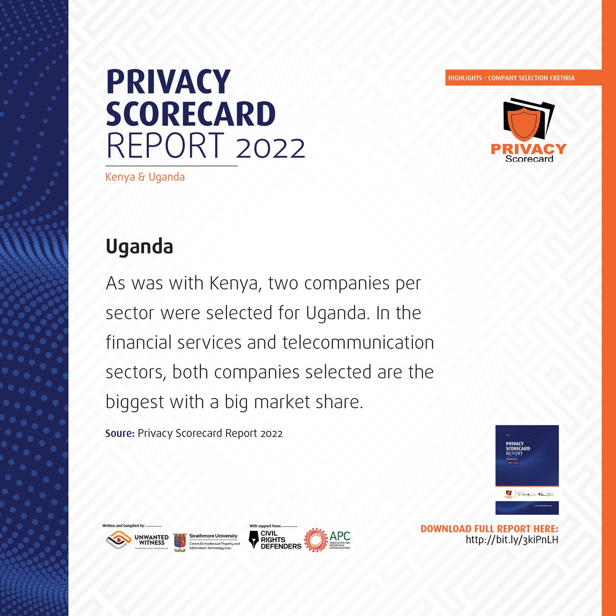 UnwantedWitness's tweet photo. Two companies from three different sectors with the biggest shares in Uganda were selected and evaluated. 

Want to see how they performed? Here is the link to the report: https://t.co/BNiP4gWIVX 

#PrivacyScorecard #DataProtection #DataPrivacy https://t.co/hdYqgq58Es