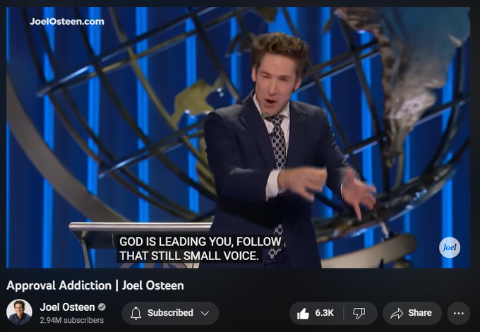 172,578 views  29 Jan 2023  #JoelOsteen
Don’t let the fear of people's opinions keep you from your greatness. You don’t have to live for others’ approval; you have Almighty God’s approval.

🛎 Subscribe to receive weekly messages of hope, encouragement, and inspiration from Joel! http://bit.ly/JoelYTSub

Follow #JoelOsteen on social 
Twitter: http://Bit.ly/JoelOTW 
Instagram: http://BIt.ly/JoelIG 
Facebook: http://Bit.ly/JoelOFB

Thank you for your generosity! To give, visit https://joelosteen.com/give