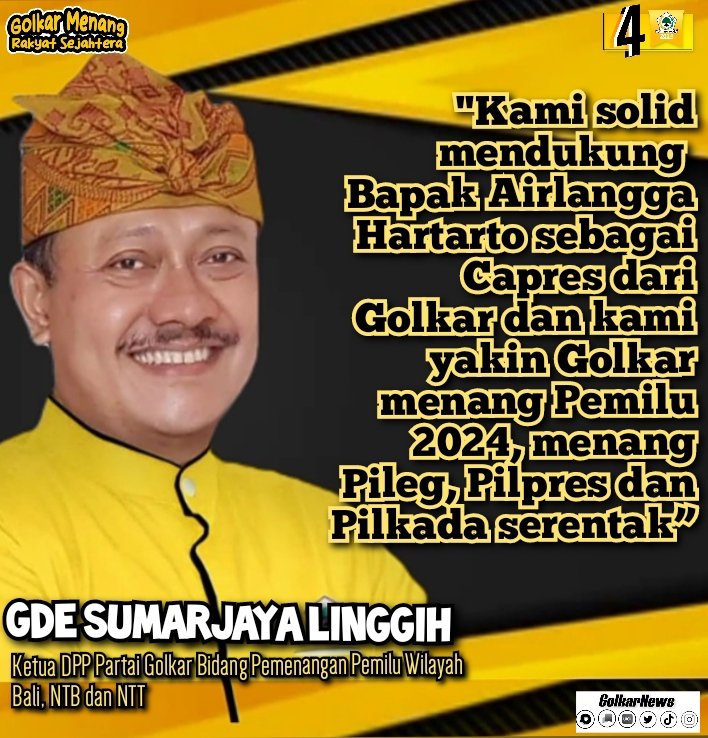 Golkar_News's tweet photo. Partai Golkar terus memantapkan konsolidasi partai menjelang Pemilu 2024. Kali ini dengan melakukan Rakornis Pemenangan Pemilu Golkar Wilayah Bali, NTB dan NTT di Denpasar, Bali.
#PartaiGolkar #AirlanggaHartarto
#Golkarpedia #GdeSumarjayaLinggih #Demer https://t.co/8M4h6EIm3M