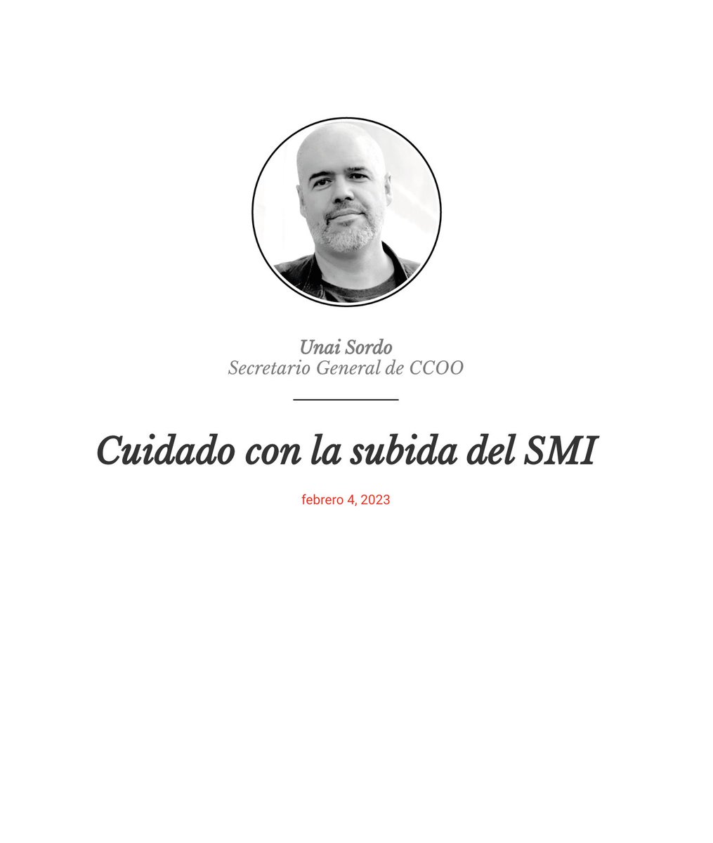 CCOO's tweet photo. #ElBlogDeUnai
Cuidado con la subida del SMI
-la actitud de CEOE justo en este momento
-el papel de la negociación colectiva ante la ⬇️ de los salarios reales
-el riesgo de creer que el BOE y no el convenio debe marcar los niveles salariales menores
https://t.co/fWSvpFnl4o https://t.co/kiIKAzW1nl
