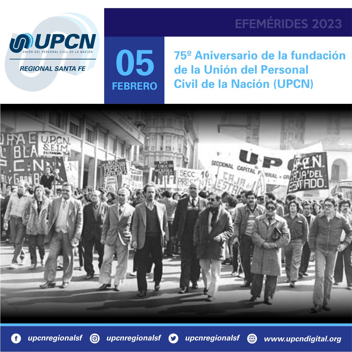 UPCNRegionalSF's tweet photo. Celebramos el 75º Aniversario de la creación de nuestra #UniónDelPersonalCivilDeLaNación
#UPCN
https://t.co/McbYMBTMuU
• • • • • • • • • • • •
#UPCNNación
#UPCNNaciónSantaFe
#SomosUPCN
#TrabajadoresPublicosNacionales
#ConLaResponsabilidadDeSerMayoría https://t.co/Ox76NoCLJH