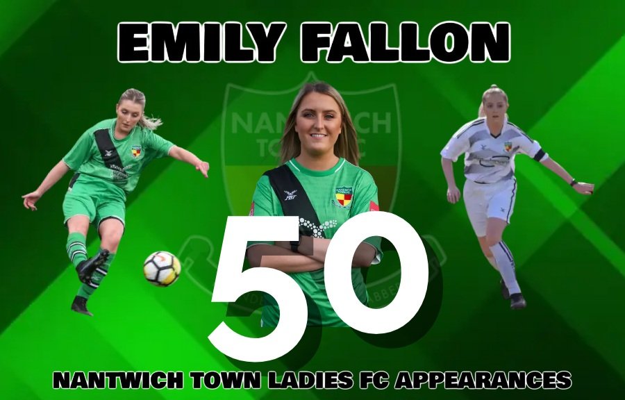 NantwichWomenFC's tweet photo. ⚽️  50 CLUB  ⚽️ 

We are delighted to announce that Emily Fallon will today make her 50th appearance for the Dabbers!

#UpTheDabbers 💚 https://t.co/MNDApxDIjO