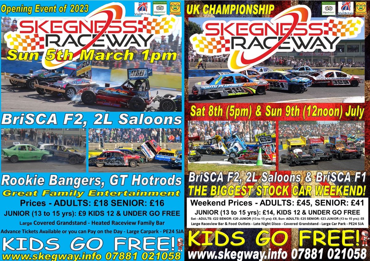 skegnessraceway's tweet photo. 2023 Event Guide &amp; Advance Tickets are on https://t.co/i6hkoGa1Qe
Our first event is Sun 5th March 1pm
First Monster Truck &amp; Caravan Bangers is over Easter Weekend
Skegness Raceway is also home to the famous Skeg Vegas sign
Great Family Entertainment
Kids go Free https://t.co/mTcVlfcDge