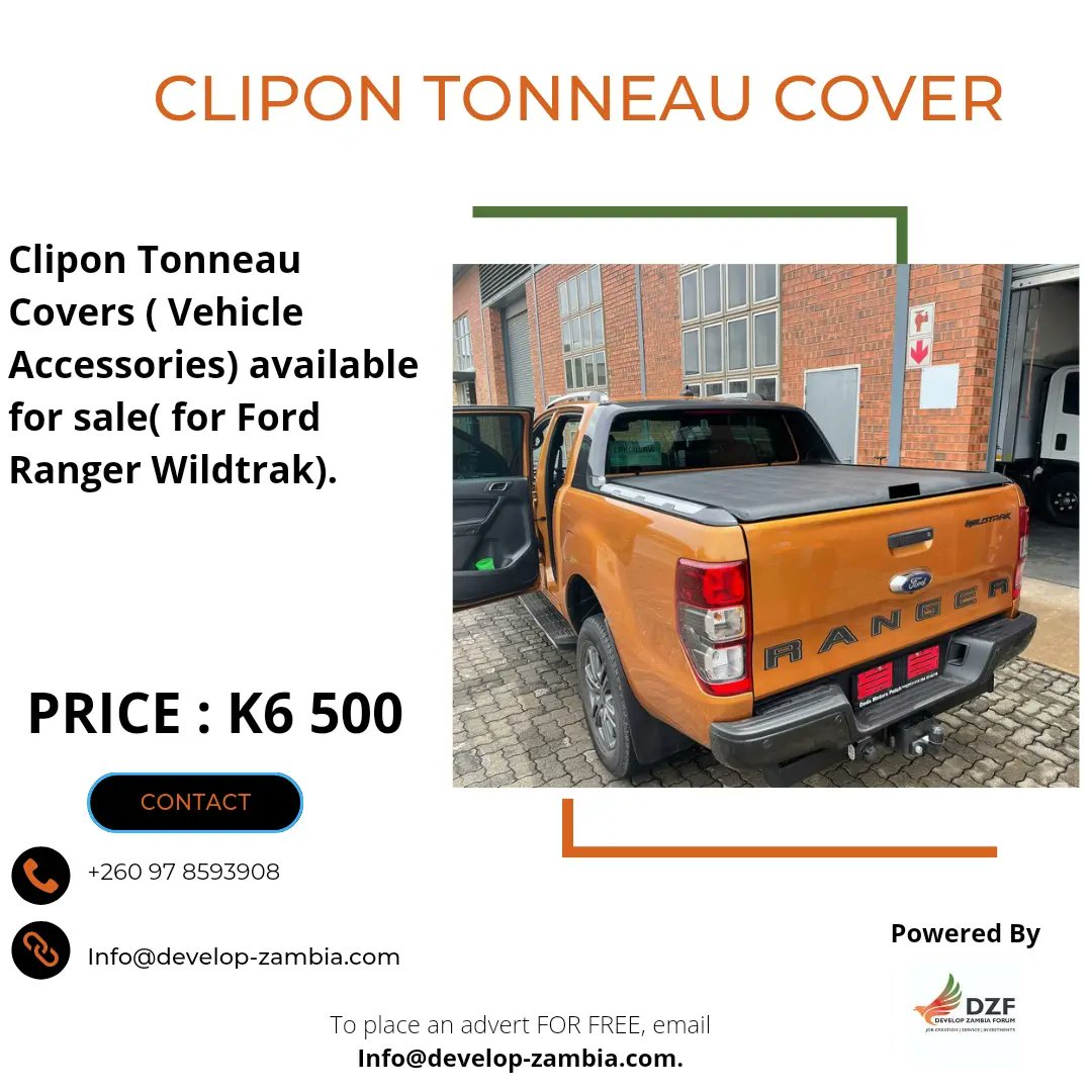 DevelopZForum's tweet photo. Vehicle Accessories : Clipon Tonneau Covers  for sale. ( For Ford Ranger Wildtrak and Standard Ford Ranger Double Cab)

For details, contact – 097 8593908 or
Email - Info@develop-zambia.com 

 #dzf 

To place an advert with #DZF for free, email Info@develop-zambia.com https://t.co/evnFbzHTj7