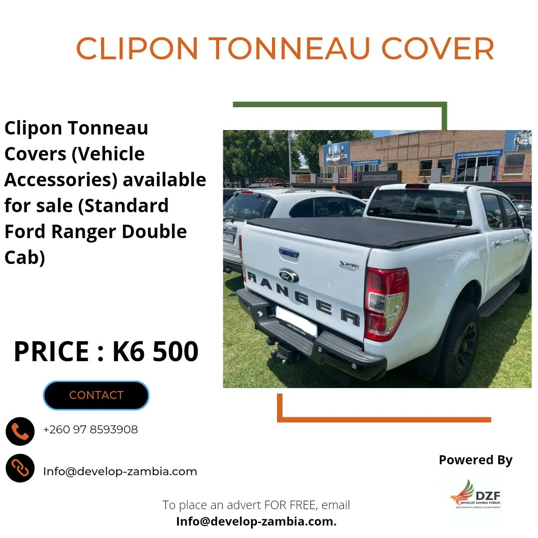 DevelopZForum's tweet photo. Vehicle Accessories : Clipon Tonneau Covers  for sale. ( For Ford Ranger Wildtrak and Standard Ford Ranger Double Cab)

For details, contact – 097 8593908 or
Email - Info@develop-zambia.com 

 #dzf 

To place an advert with #DZF for free, email Info@develop-zambia.com https://t.co/evnFbzHTj7