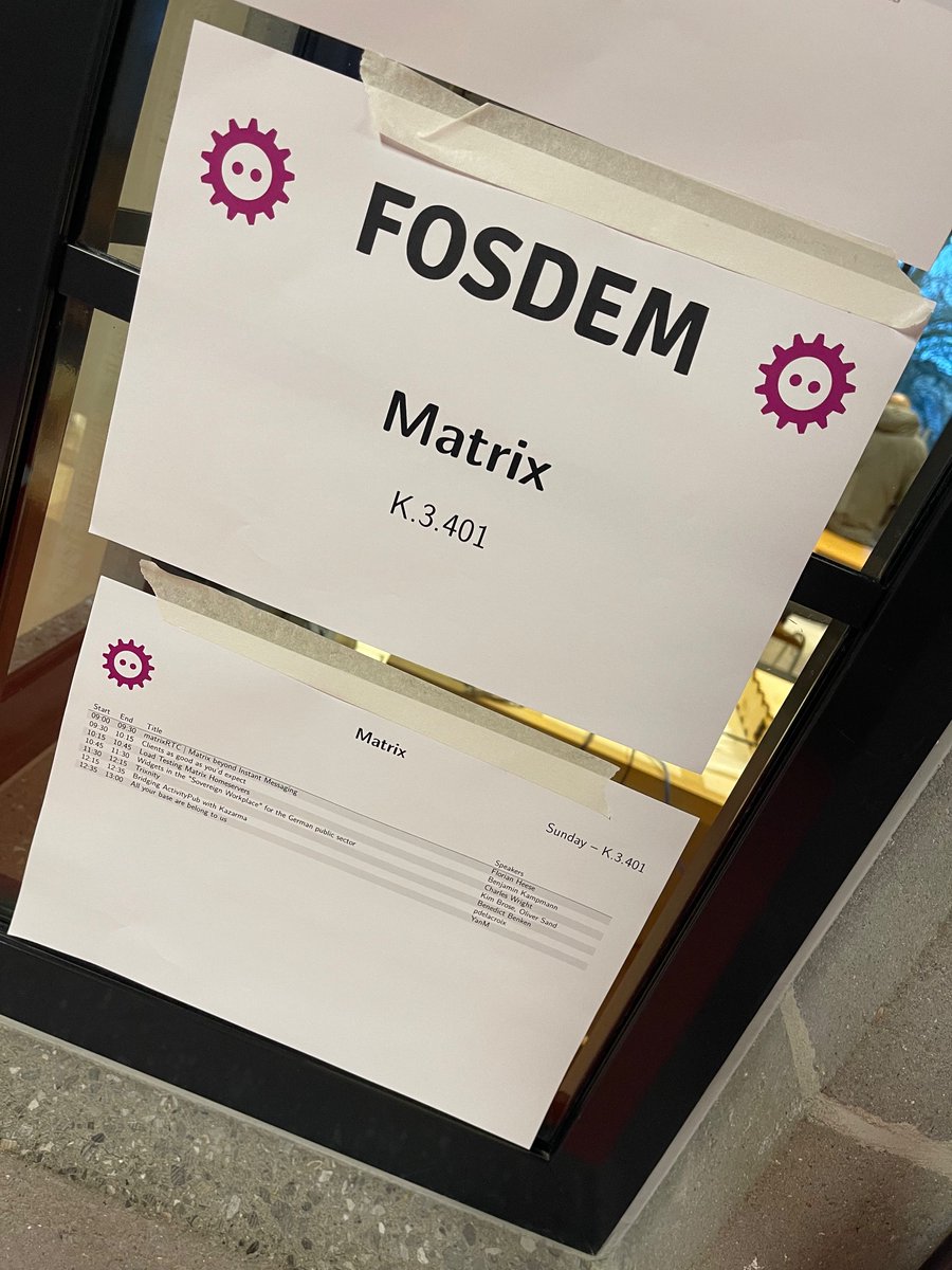 It’s all happening at the Matrix dev room in K3.401! Just hit the halfway point of the physical devroom. Come watch and join online at matrix.to/#/#2023-k.3.40…