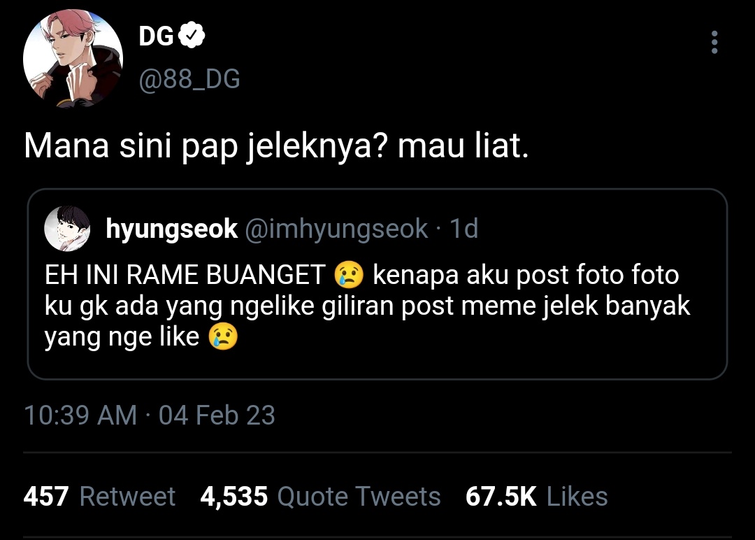 bucchiarati's tweet photo. #Lookism social media AU

DG X Hyungseok (badan kecil) 

"𝑩𝒆 𝑴𝒚 𝑴𝒊𝒔𝒕𝒂𝒌𝒆"

;𝐓𝐨 𝐥𝐨𝐯𝐞 𝐨𝐧𝐞𝐬𝐞𝐥𝐟 𝐢𝐬 𝐭𝐡𝐞 𝐛𝐞𝐠𝐢𝐧𝐧𝐢𝐧𝐠 𝐨𝐟 𝐚 𝐥𝐢𝐟𝐞𝐥𝐨𝐧𝐠 𝐫𝐨𝐦𝐚𝐧𝐜𝐞 -- Oscar Wilde https://t.co/gprMG0dHI6