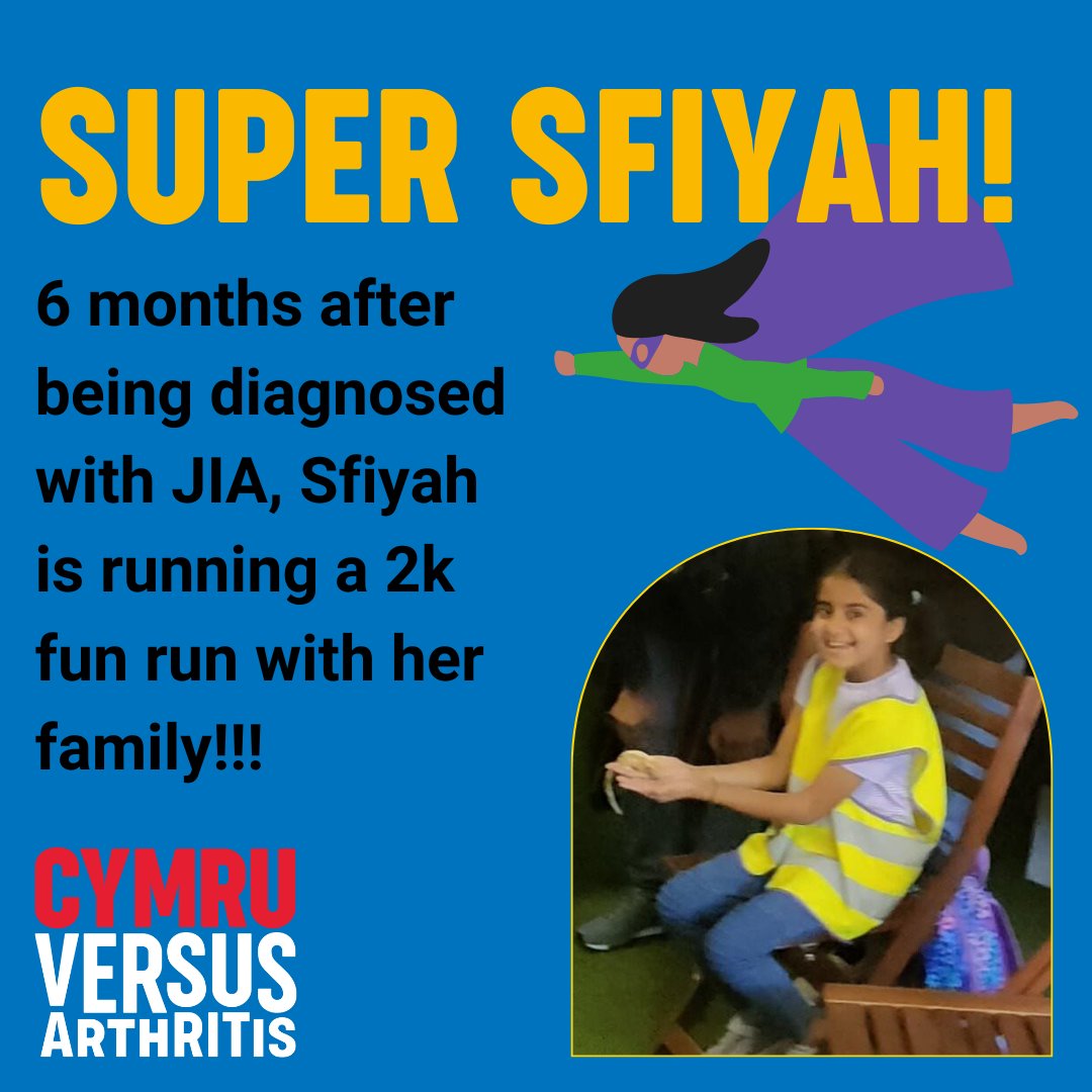 YoungArthritisW's tweet photo. Just 6 months after being diagnosed with #JIA Super Sfiyah and her whole family are doing the St Davids 2k Fun Run to raise awareness for Versus Arthritis and others! 
Despite having a tough time of it she always has the biggest smile.
Diolch yn fawr! https://t.co/qQSOjAOdFM https://t.co/ehlRXY6DDI