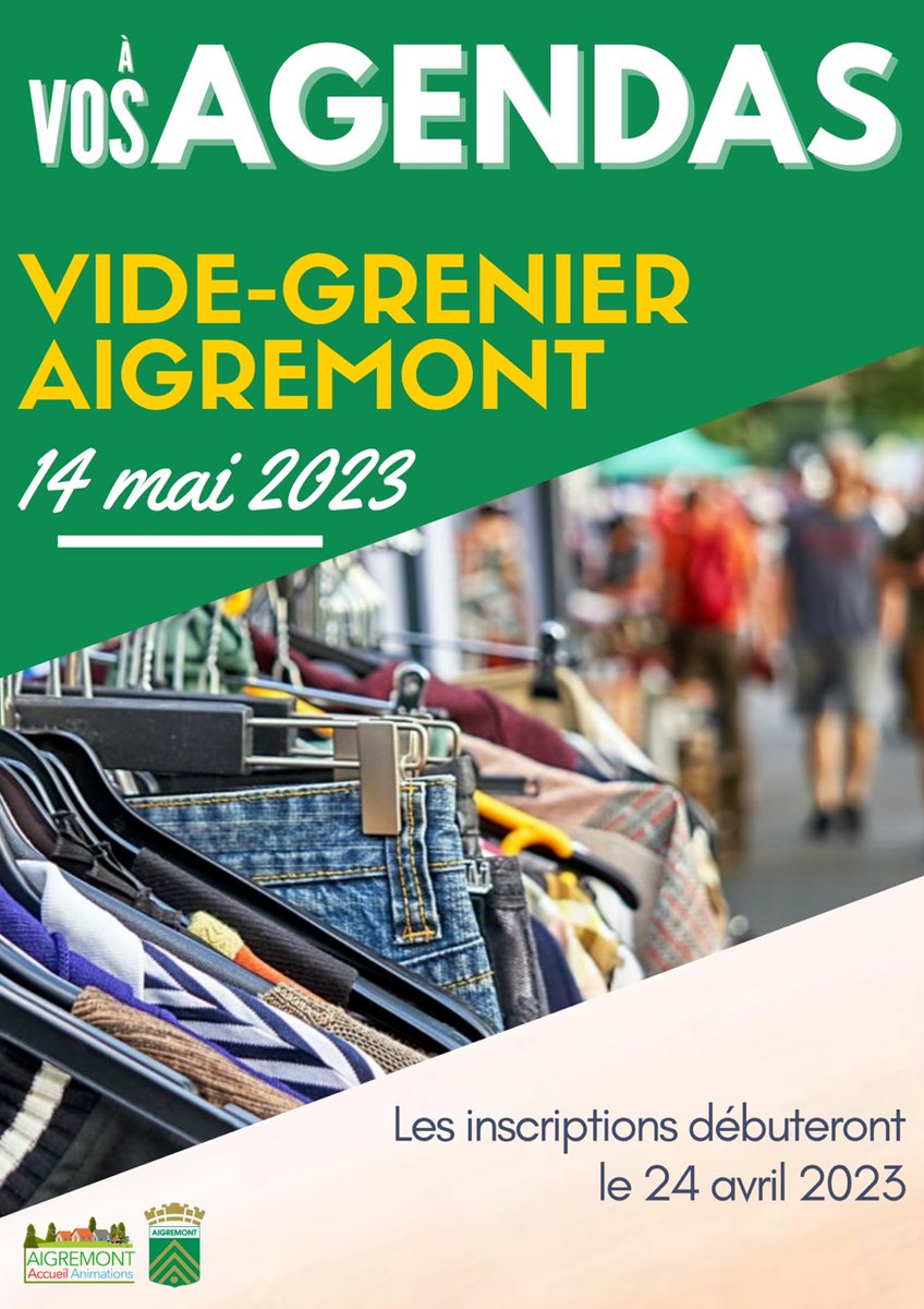 #videgrenier à <a href="/alloaigremont/">Aigremont</a> le dimanche 14 mai 2023. L'ouverture des inscriptions est fixée au 24 avril