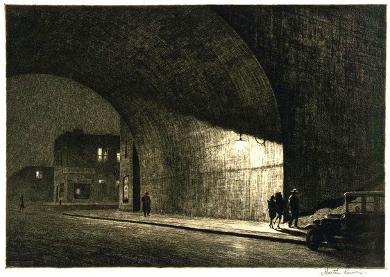 Bertrom's tweet image. Martin Lewis died in obscurity in 1962; a retired art teacher who had found some success in his early career, but was largely forgotten.
Lewis spent his last three decades teaching other people how to etch. History chose Edward Hopper, but Martin Lewis was his mentor.